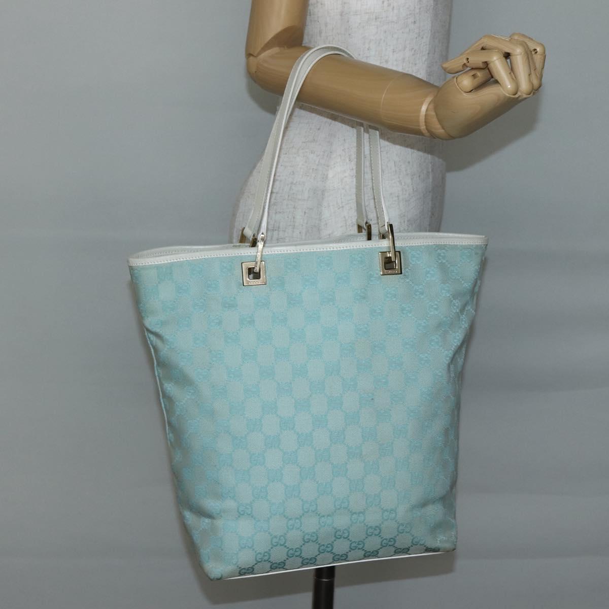 GUCCI GG Canvas Tote Bag Light Blue Gold 002 1098 3444 Auth 142530