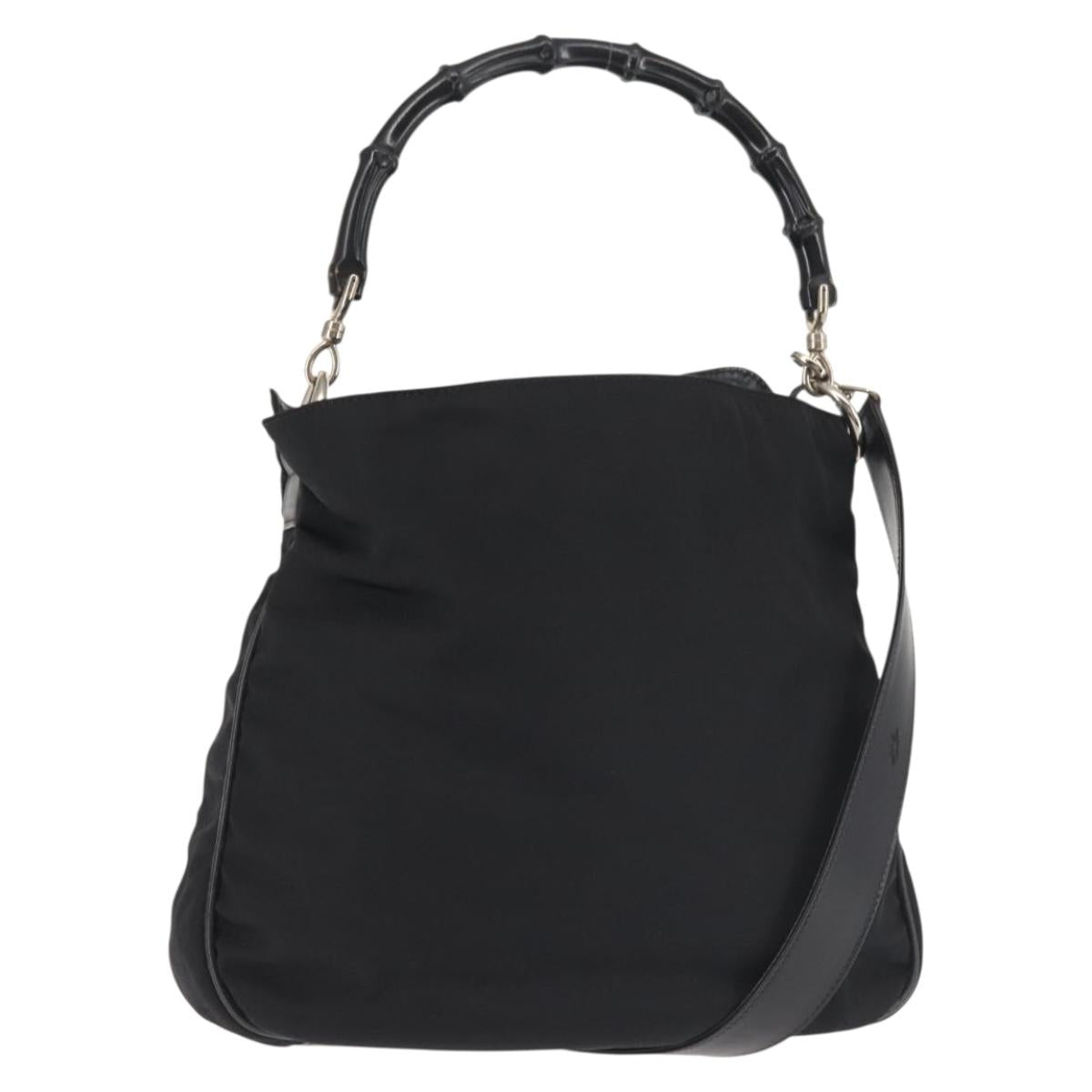 GUCCI Bamboo Hand Bag Canvas 2way Black Silver 001 1638 1705 Auth 142542