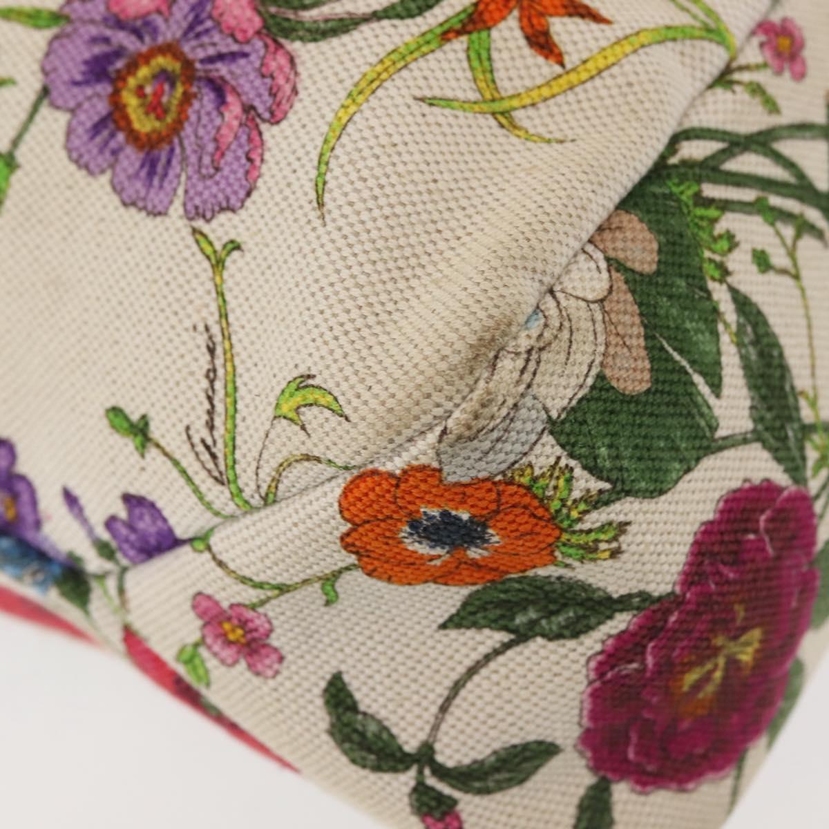 GUCCI Flower Hand Bag Canvas Beige Gold 115867 Auth 142543