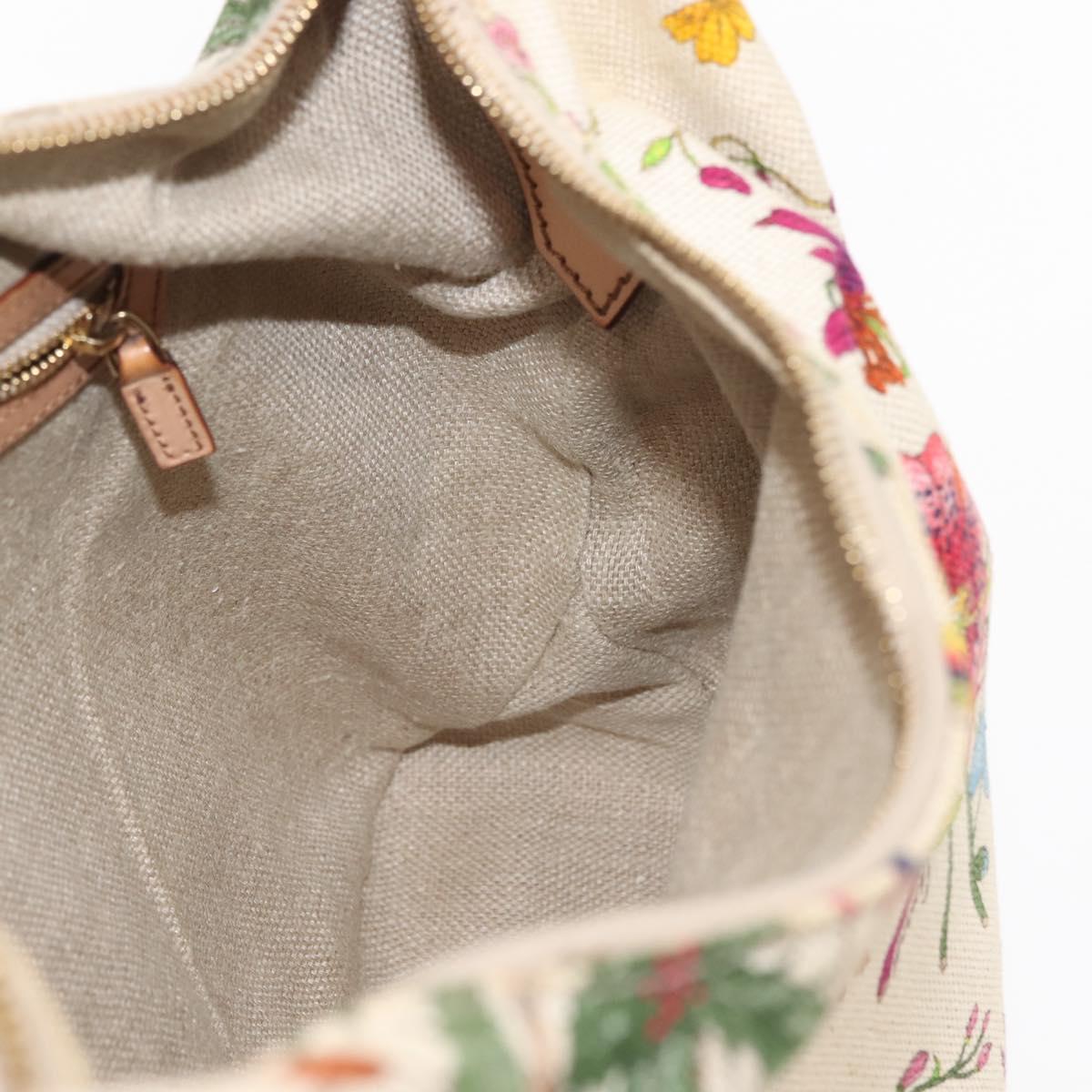 GUCCI Flower Hand Bag Canvas Beige Gold 115867 Auth 142543