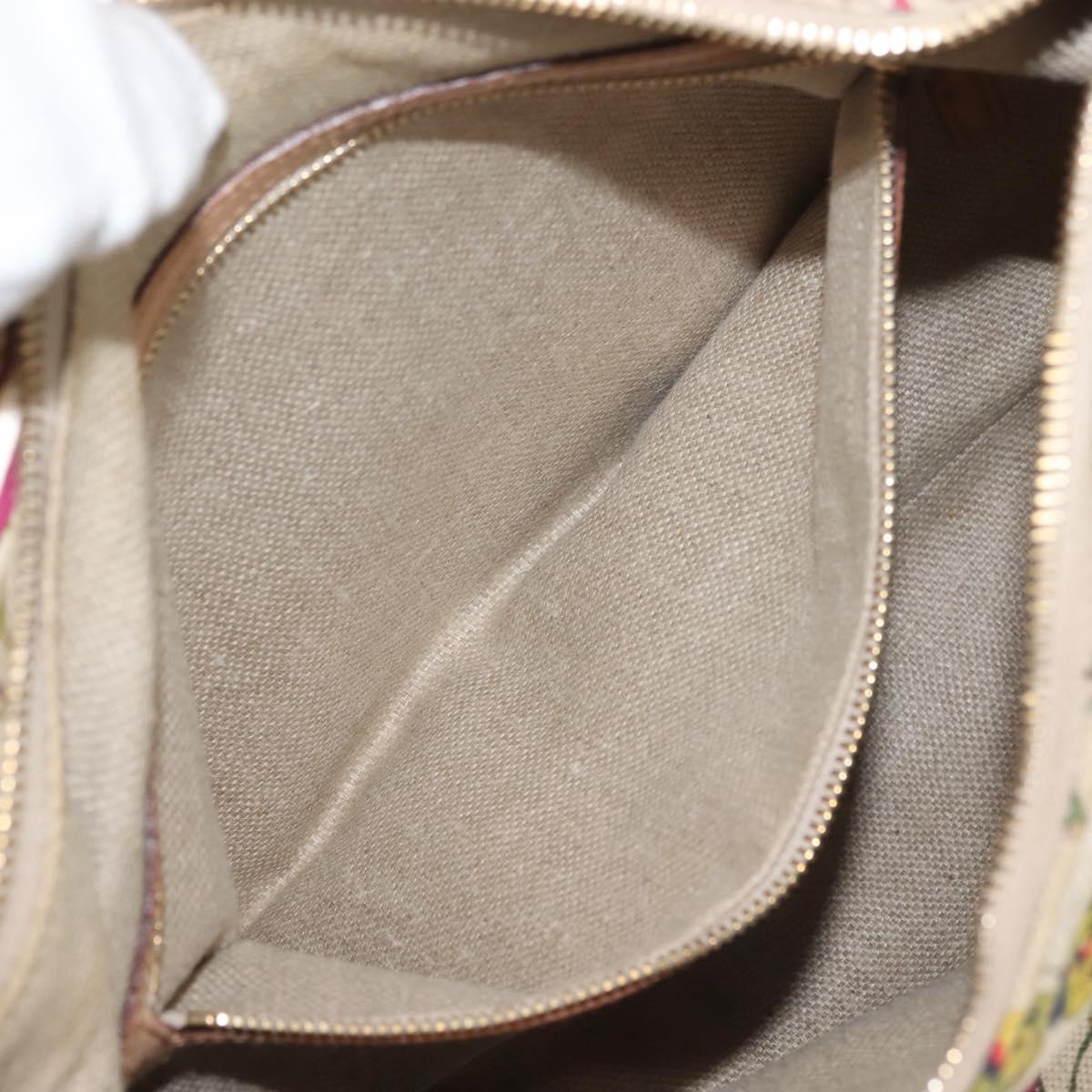 GUCCI Flower Hand Bag Canvas Beige Gold 115867 Auth 142543