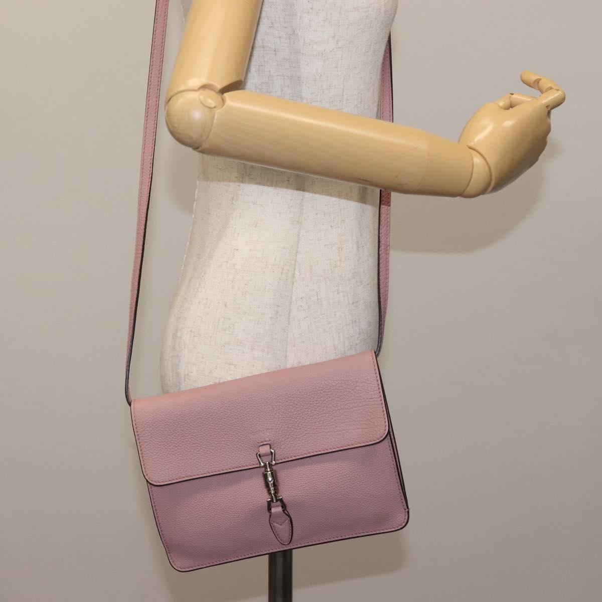 GUCCI Shoulder Bag Leather Pink Silver Auth 142544