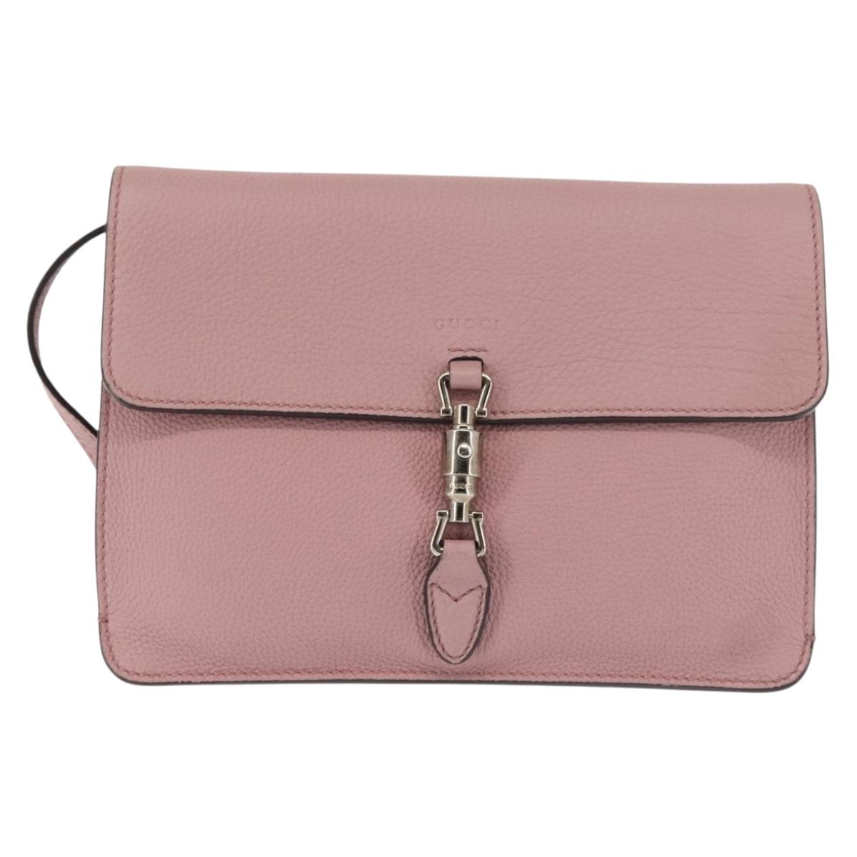 GUCCI Shoulder Bag Leather Pink Silver Auth 142544