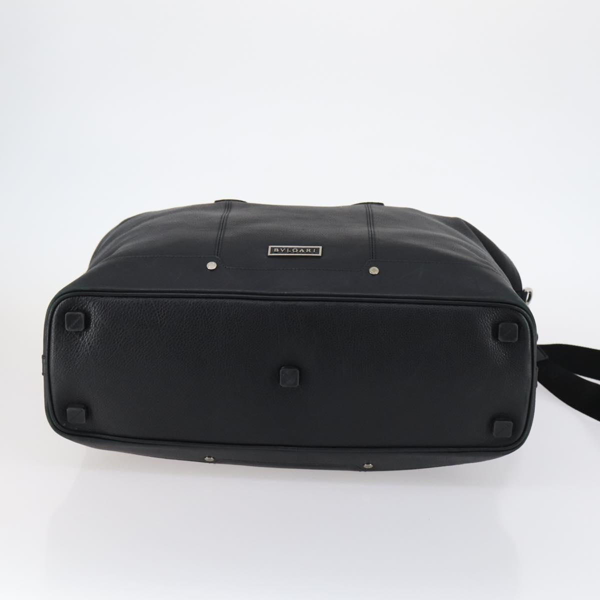BVLGARI Boston Bag Leather 2way Black Silver Auth 142552