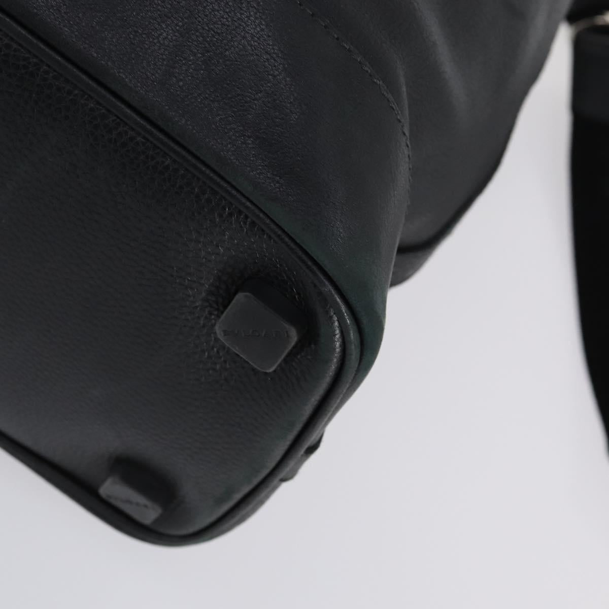 BVLGARI Boston Bag Leather 2way Black Silver Auth 142552