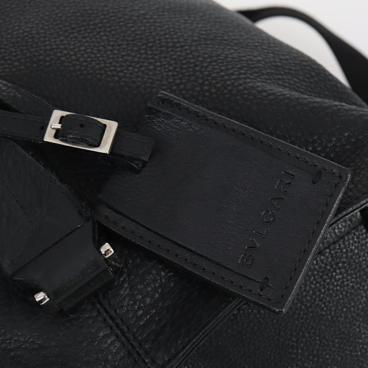 BVLGARI Boston Bag Leather 2way Black Silver Auth 142552