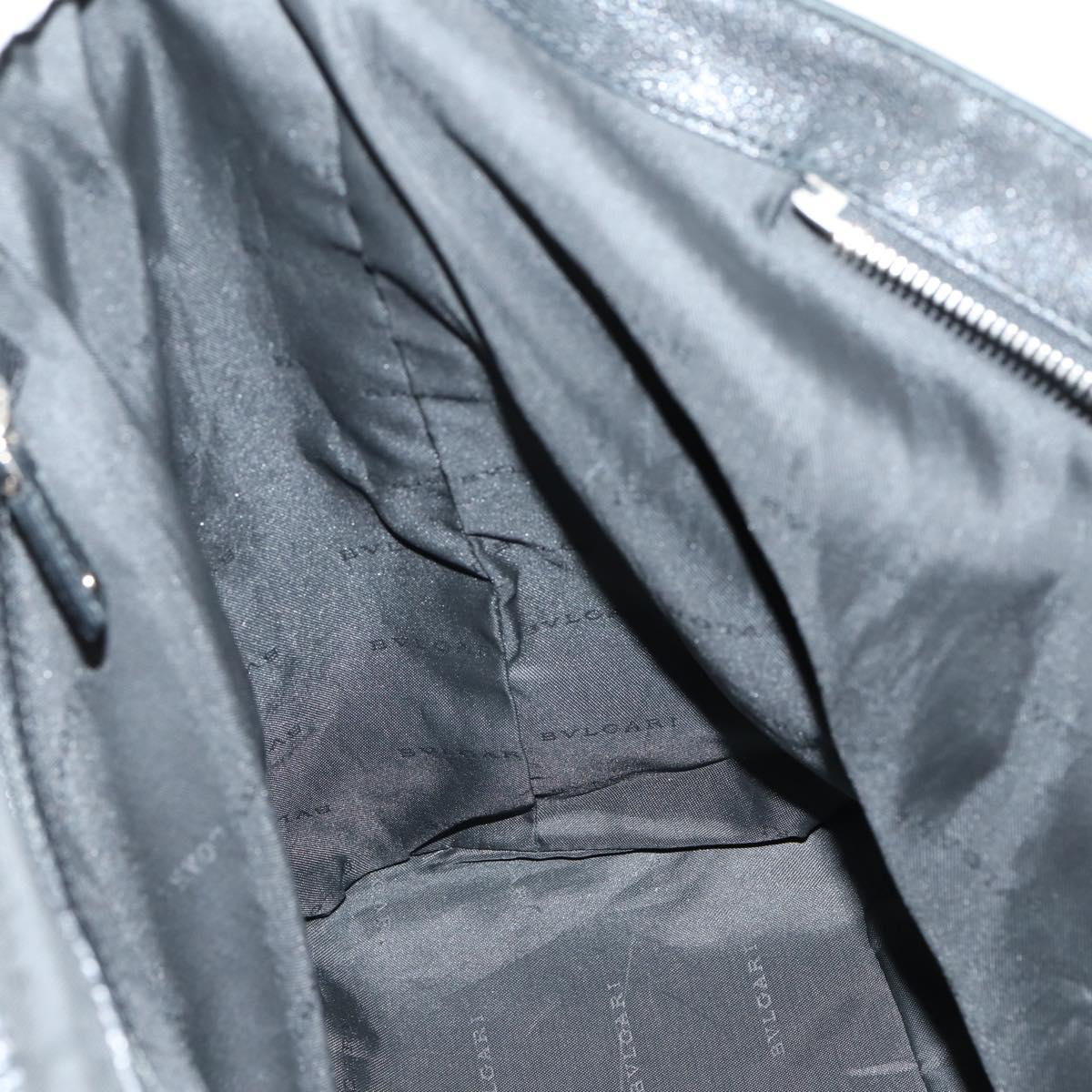 BVLGARI Boston Bag Leather 2way Black Silver Auth 142552