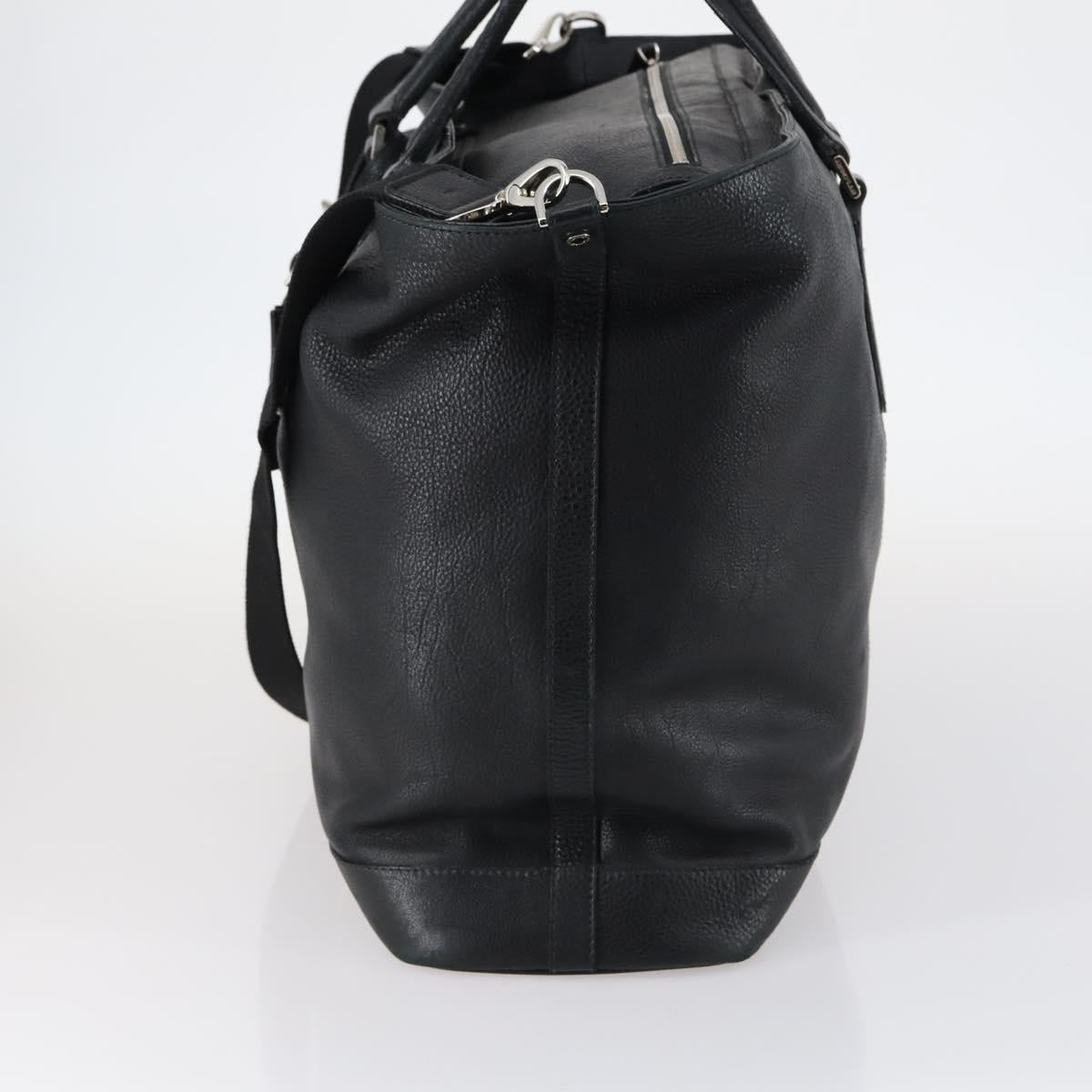 BVLGARI Boston Bag Leather 2way Black Silver Auth 142552