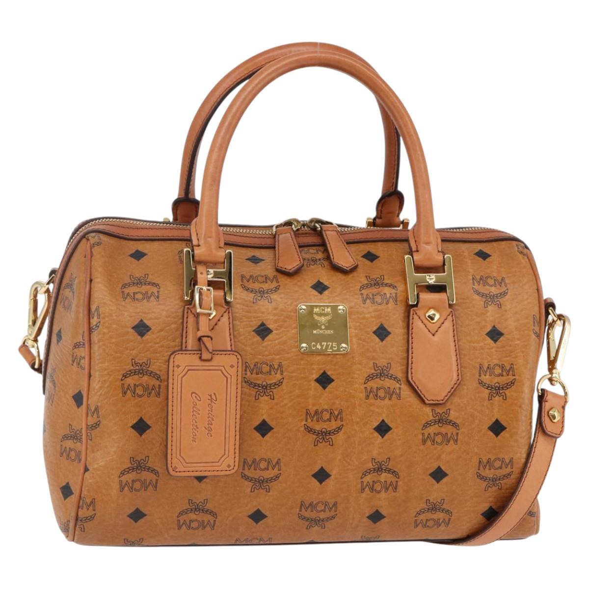 MCM Vicetos Logogram Hand Bag PVC 2way Brown Gold Auth 142555