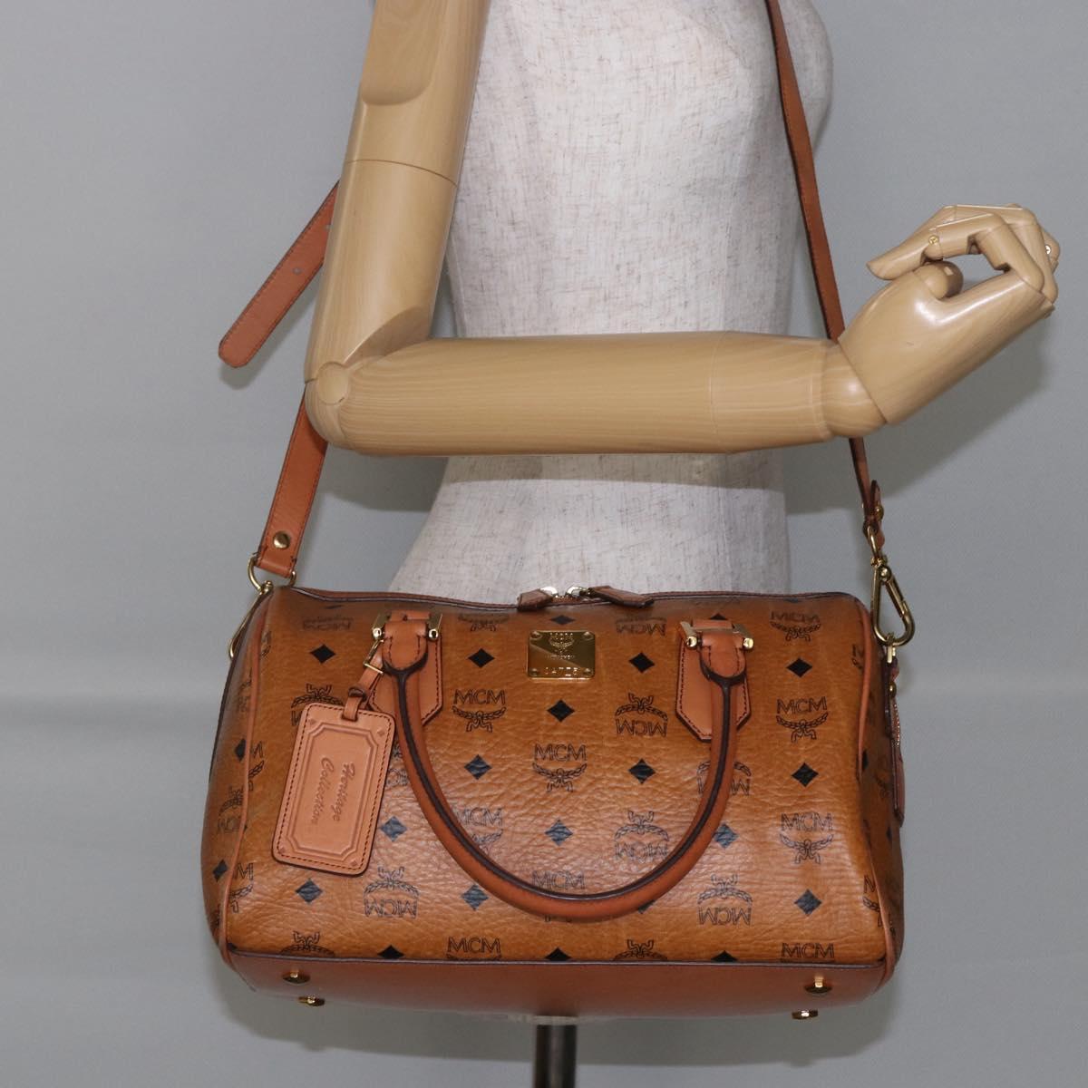 MCM Vicetos Logogram Hand Bag PVC 2way Brown Gold Auth 142555