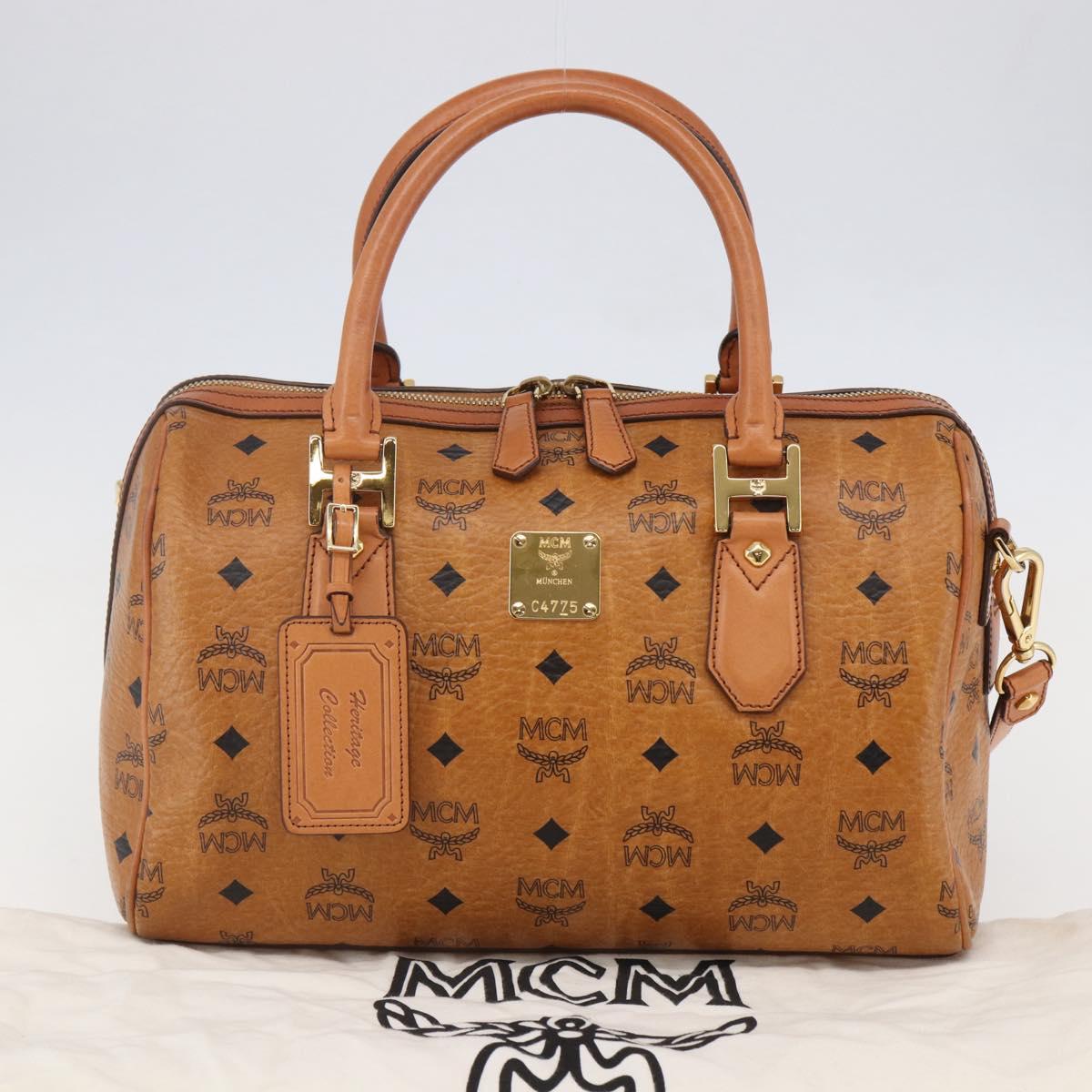 MCM Vicetos Logogram Hand Bag PVC 2way Brown Gold Auth 142555