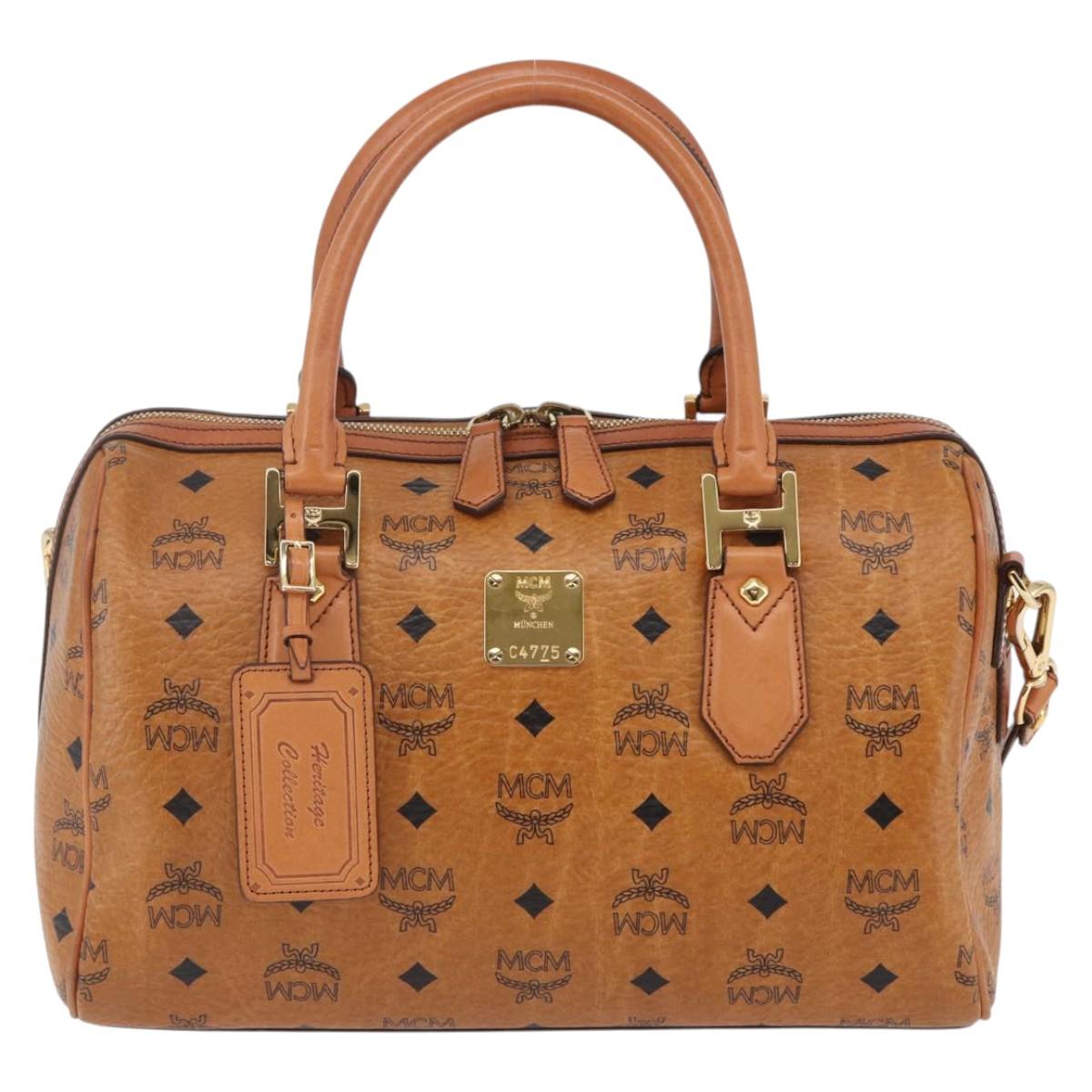 MCM Vicetos Logogram Hand Bag PVC 2way Brown Gold Auth 142555