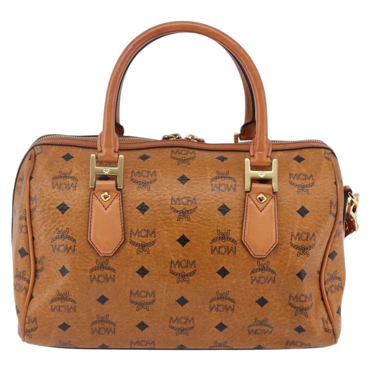 MCM Vicetos Logogram Hand Bag PVC 2way Brown Gold Auth 142555