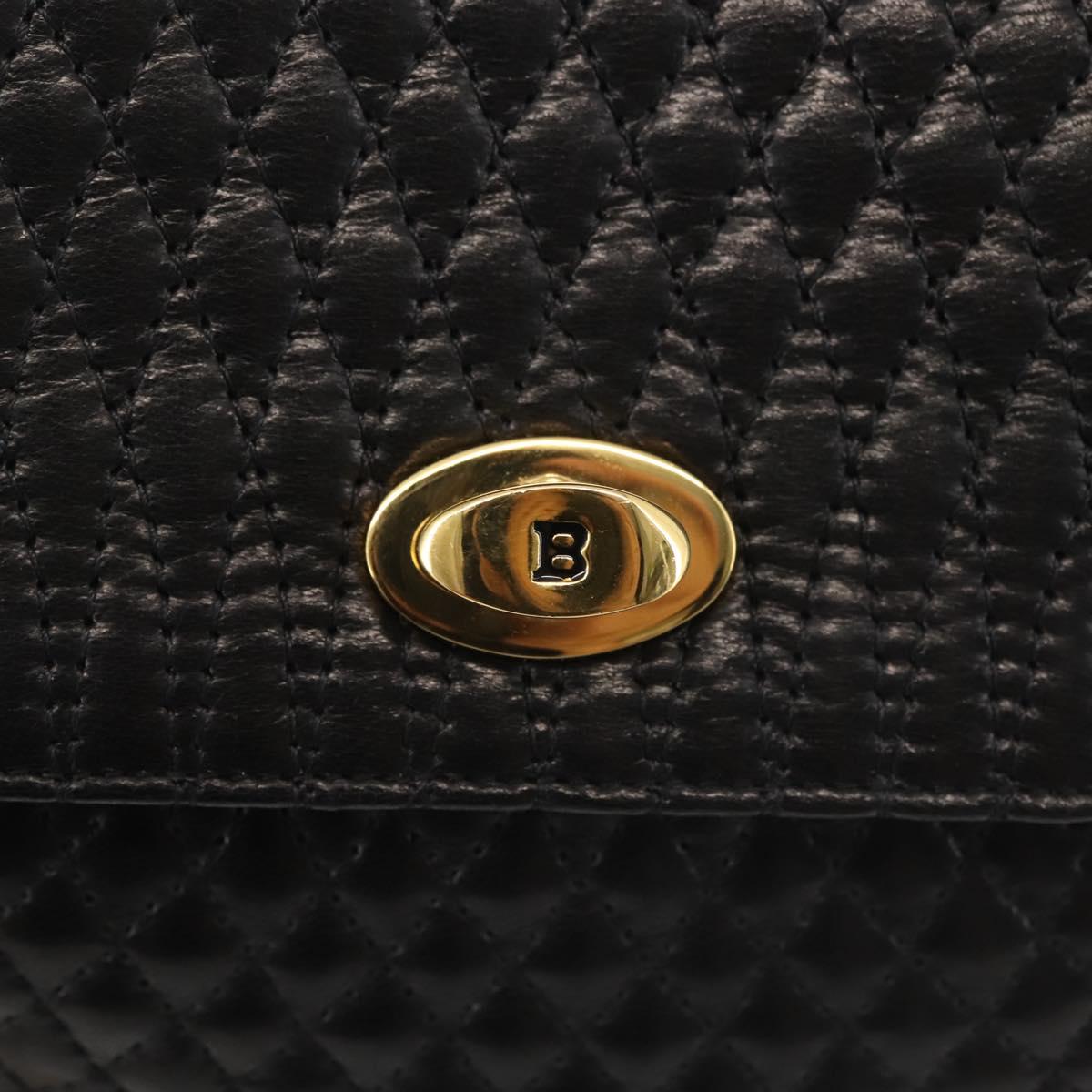 BALLY Chain Shoulder Bag Leather Black Gold Auth 142556