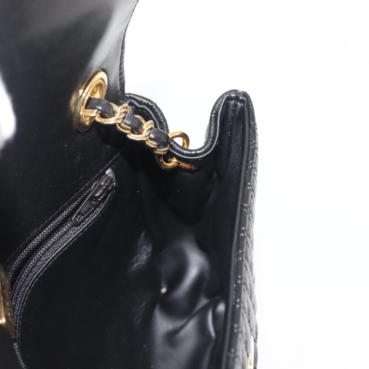 BALLY Chain Shoulder Bag Leather Black Gold Auth 142556