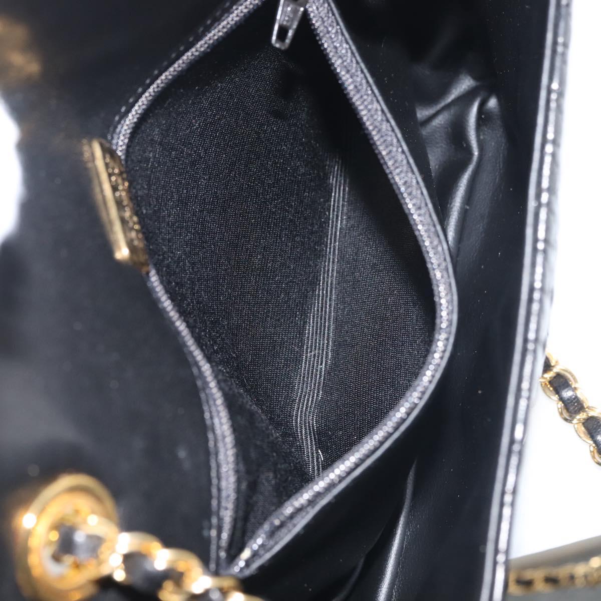 BALLY Chain Shoulder Bag Leather Black Gold Auth 142556