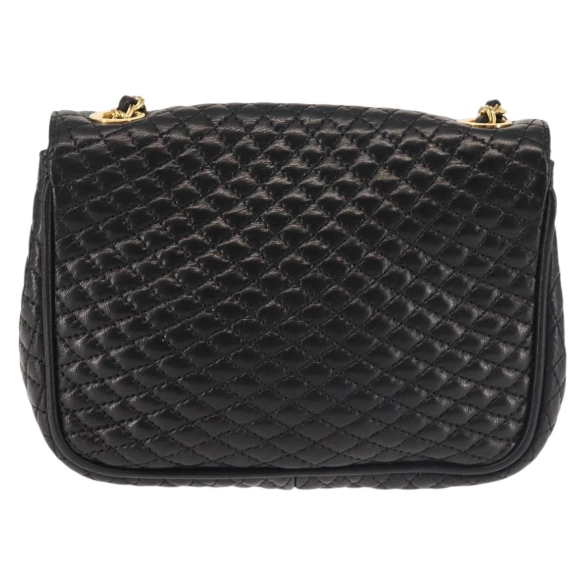BALLY Chain Shoulder Bag Leather Black Gold Auth 142556