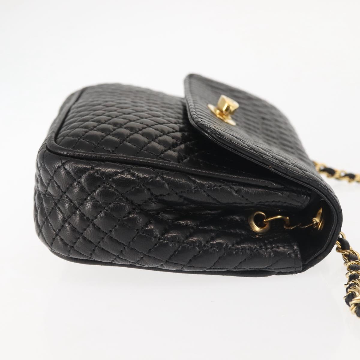 BALLY Chain Shoulder Bag Leather Black Gold Auth 142556