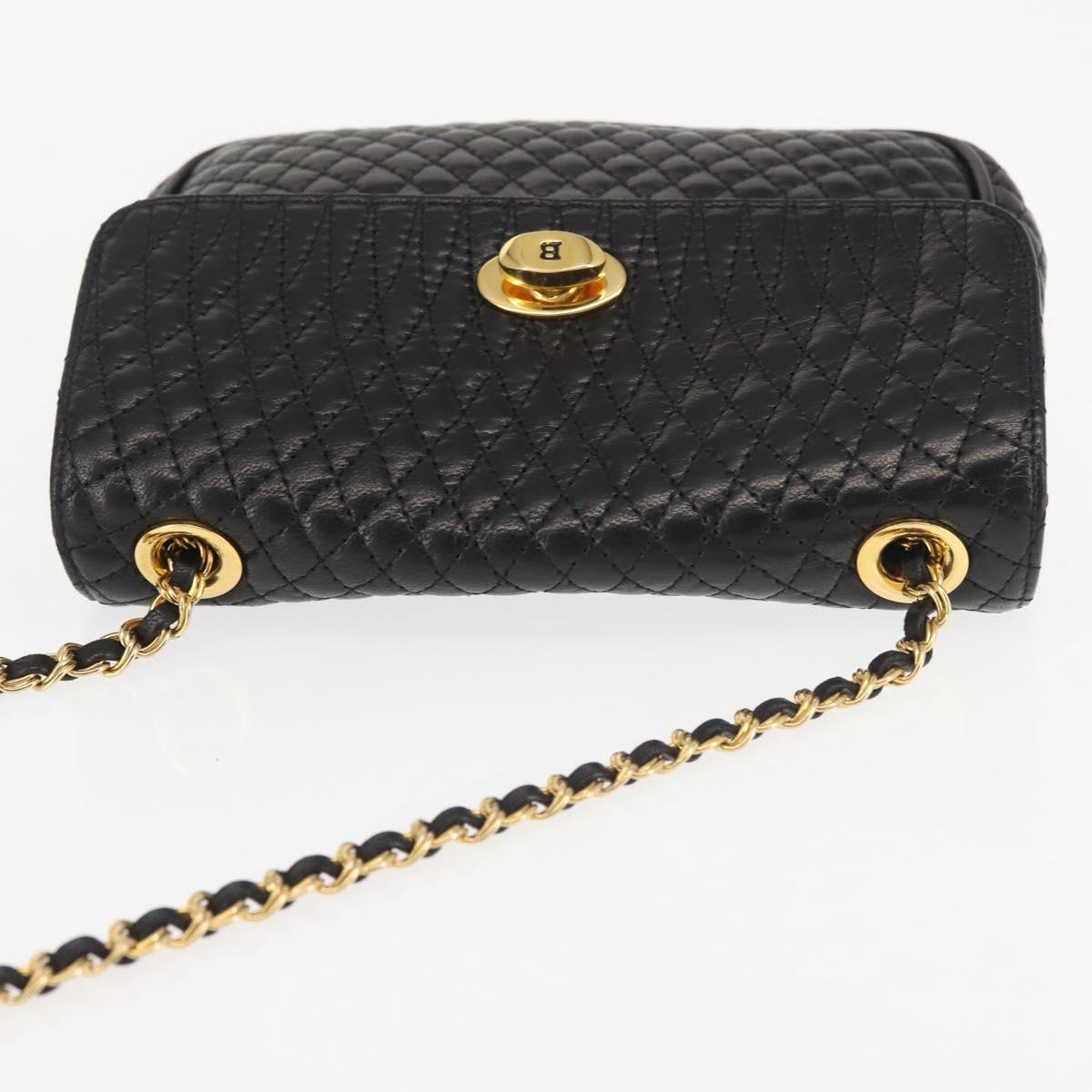 BALLY Chain Shoulder Bag Leather Black Gold Auth 142556