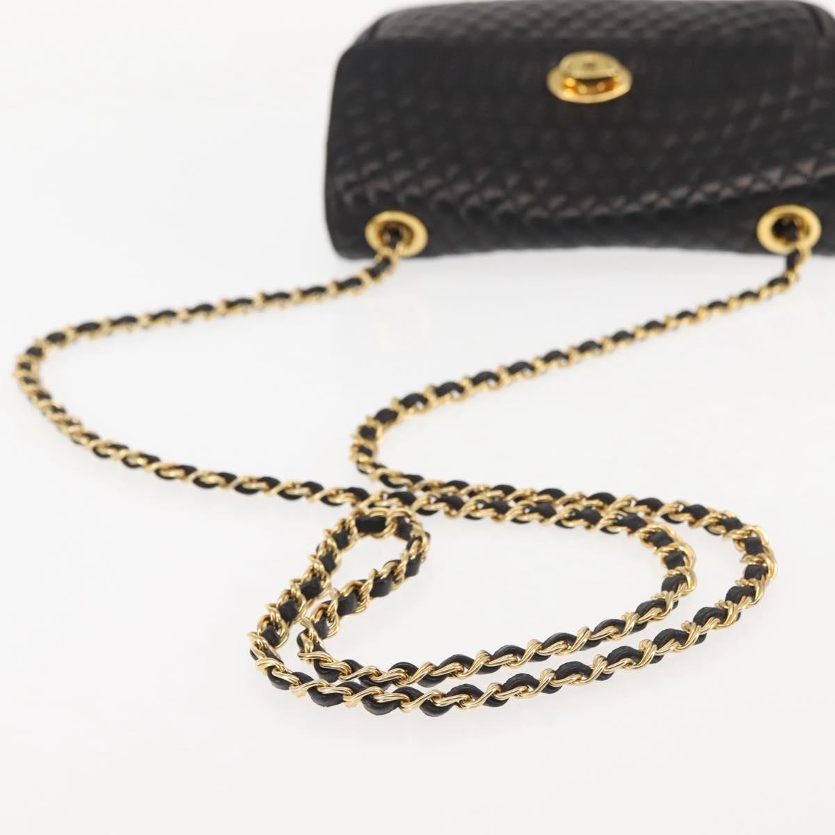 BALLY Chain Shoulder Bag Leather Black Gold Auth 142556