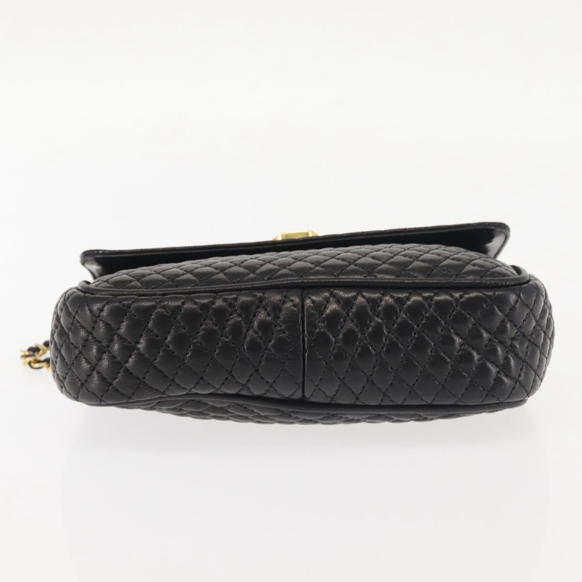 BALLY Chain Shoulder Bag Leather Black Gold Auth 142556