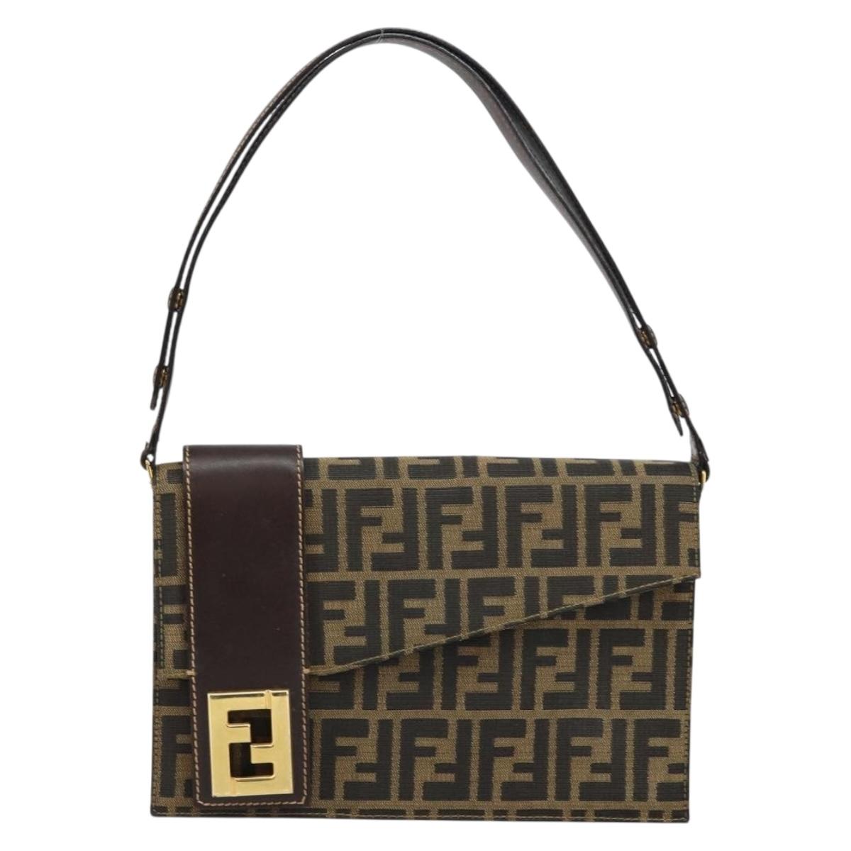 FENDI Zucca Canvas Shoulder Bag Brown Auth 142559