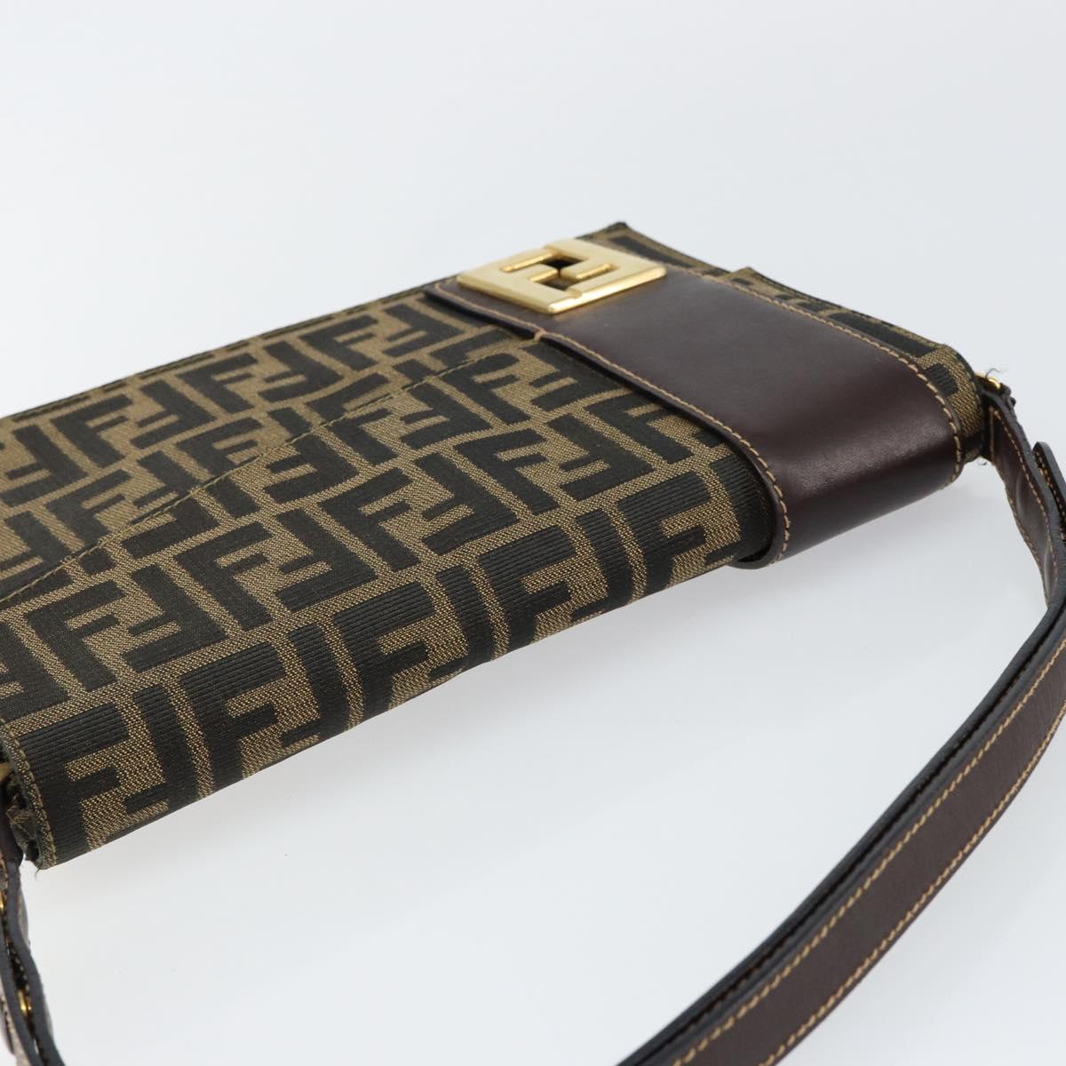 FENDI Zucca Canvas Shoulder Bag Brown Auth 142559