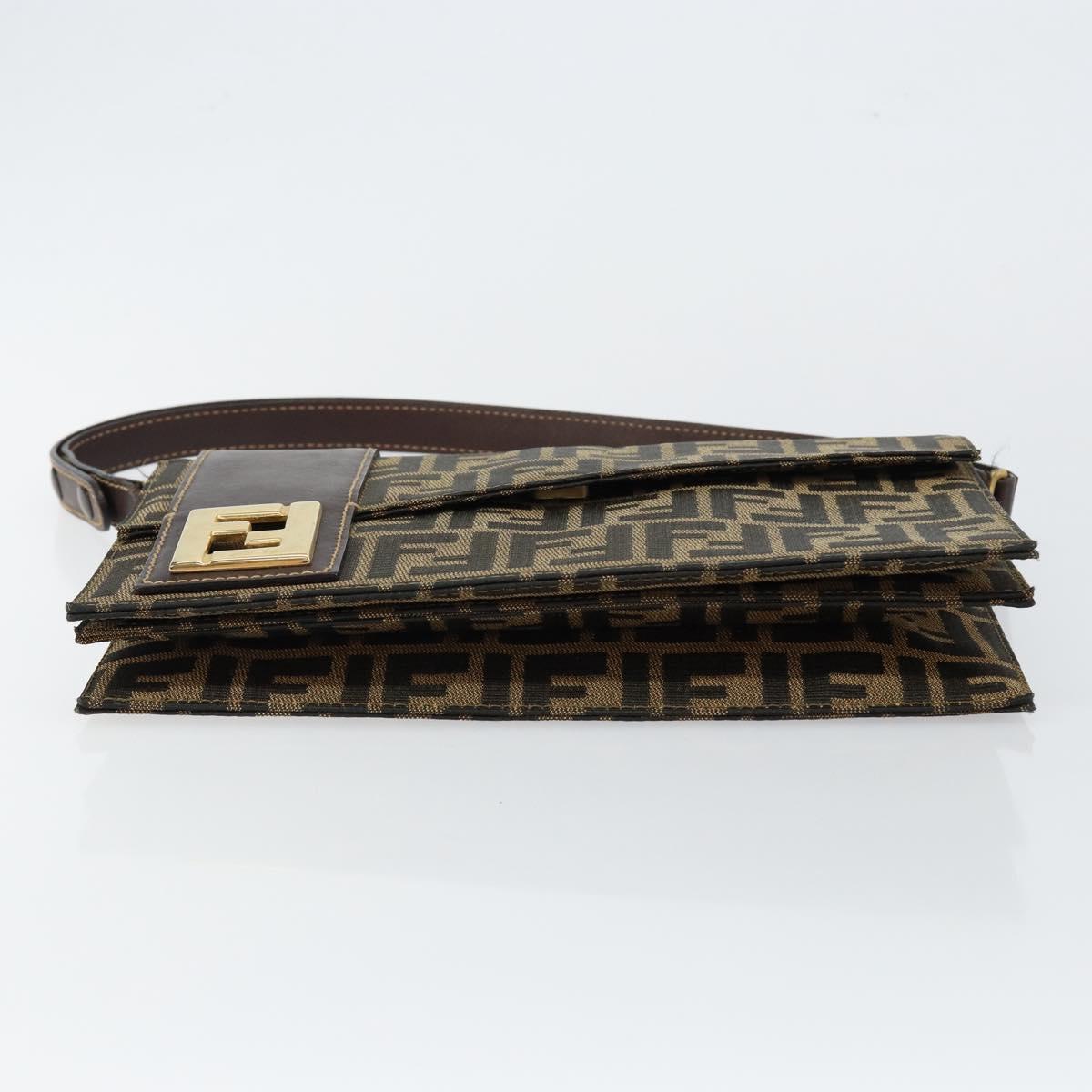 FENDI Zucca Canvas Shoulder Bag Brown Auth 142559