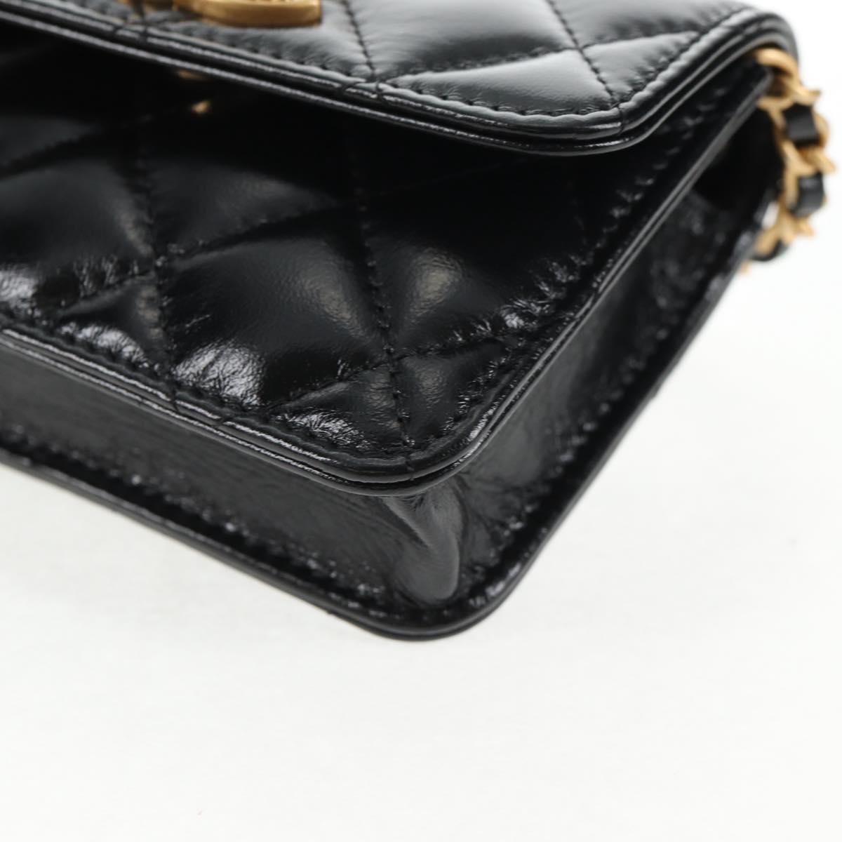 CHANEL Matelasse Chain Mini Shoulder Bag Calf Skin Black Gold CC Auth 142563M
