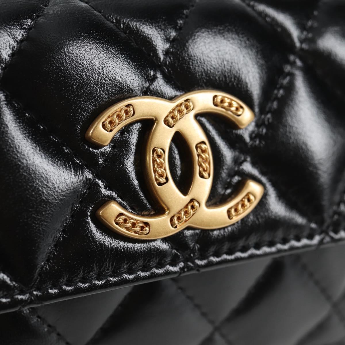 CHANEL Matelasse Chain Mini Shoulder Bag Calf Skin Black Gold CC Auth 142563M