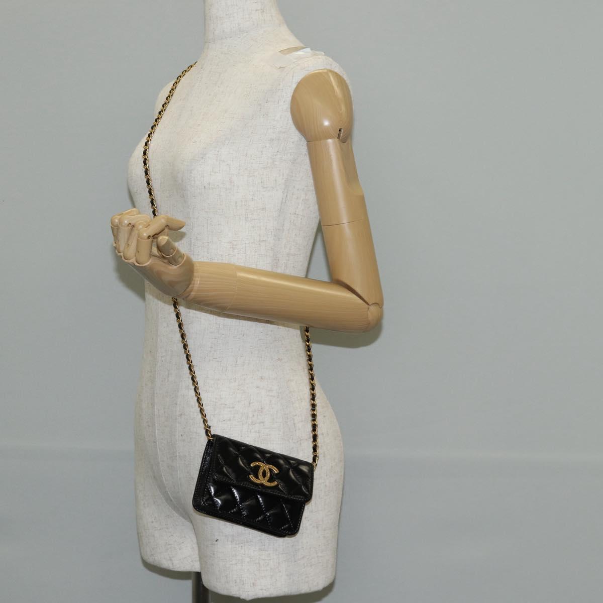 CHANEL Matelasse Chain Mini Shoulder Bag Calf Skin Black Gold CC Auth 142563M