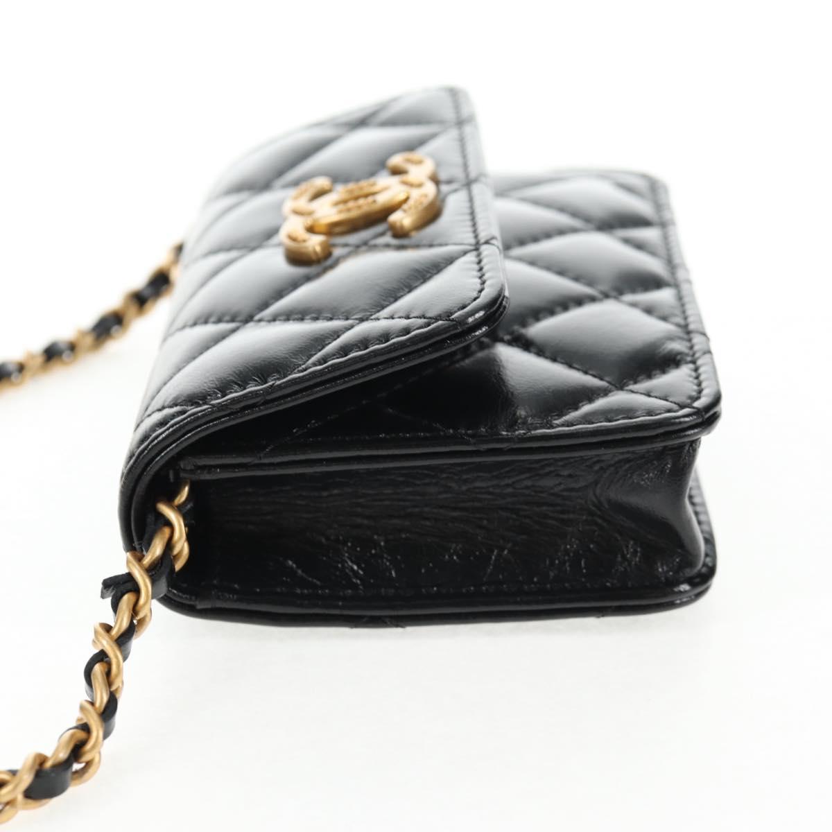CHANEL Matelasse Chain Mini Shoulder Bag Calf Skin Black Gold CC Auth 142563M