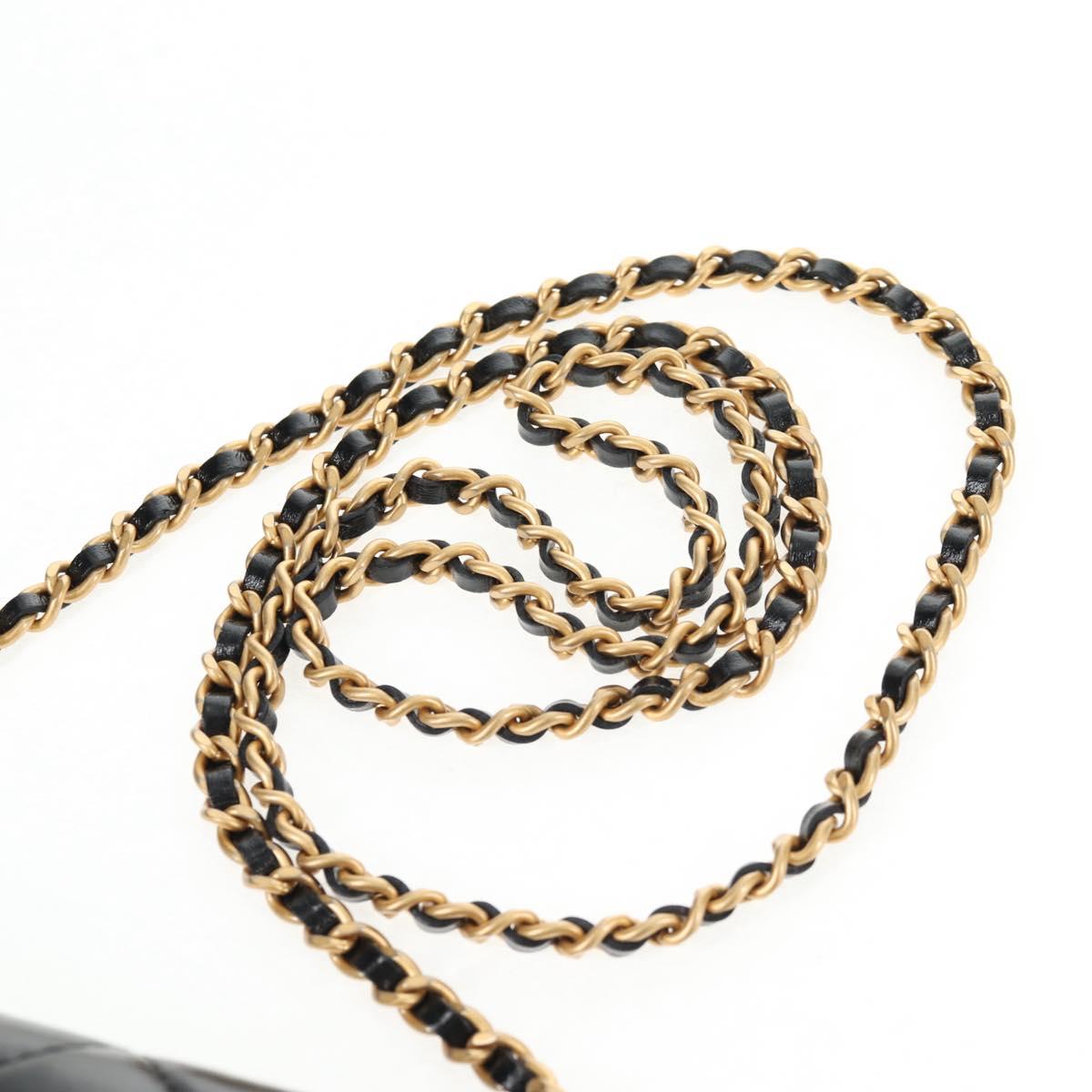 CHANEL Matelasse Chain Mini Shoulder Bag Calf Skin Black Gold CC Auth 142563M