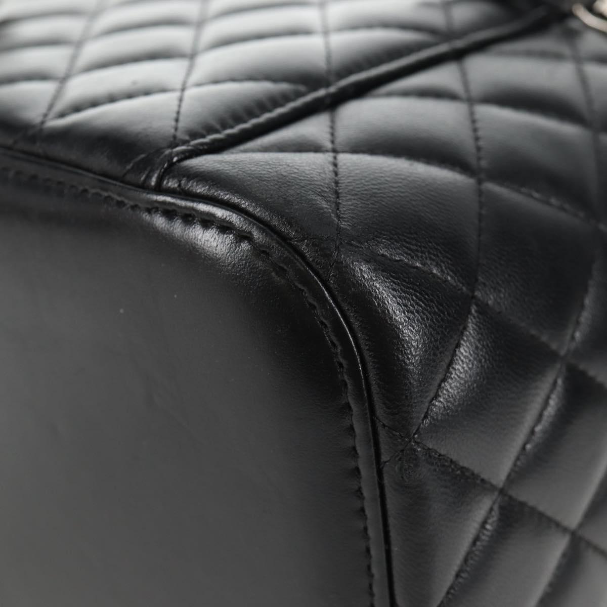 CHANEL Matelasse Vanity Pouch Lamb Skin Black Silver CC Auth 142565M