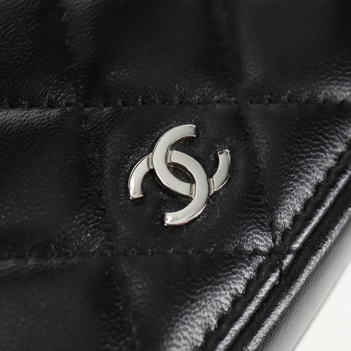 CHANEL Matelasse Vanity Pouch Lamb Skin Black Silver CC Auth 142565M