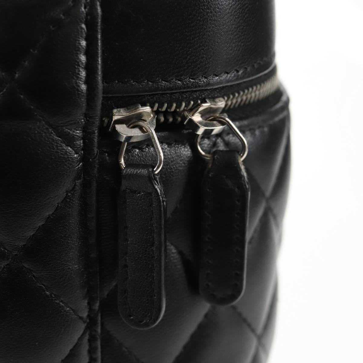 CHANEL Matelasse Vanity Pouch Lamb Skin Black Silver CC Auth 142565M