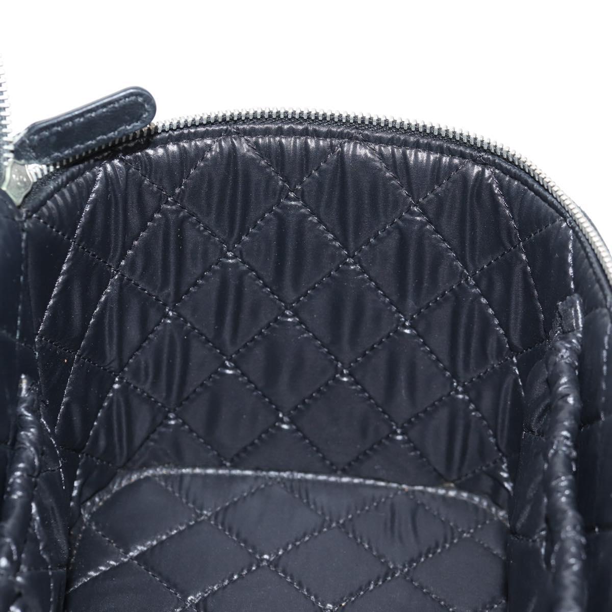 CHANEL Matelasse Vanity Pouch Lamb Skin Black Silver CC Auth 142565M