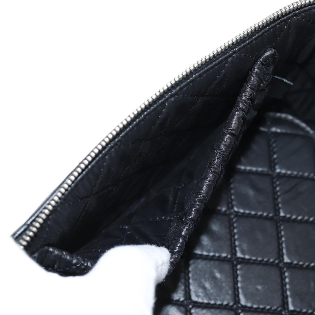 CHANEL Matelasse Vanity Pouch Lamb Skin Black Silver CC Auth 142565M