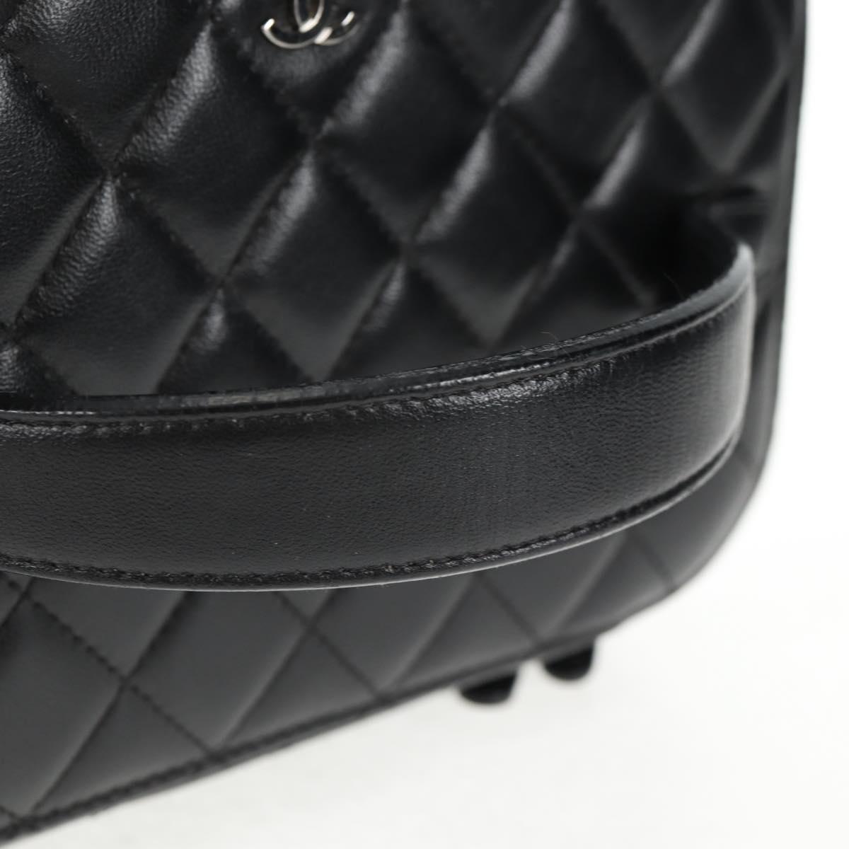 CHANEL Matelasse Vanity Pouch Lamb Skin Black Silver CC Auth 142565M