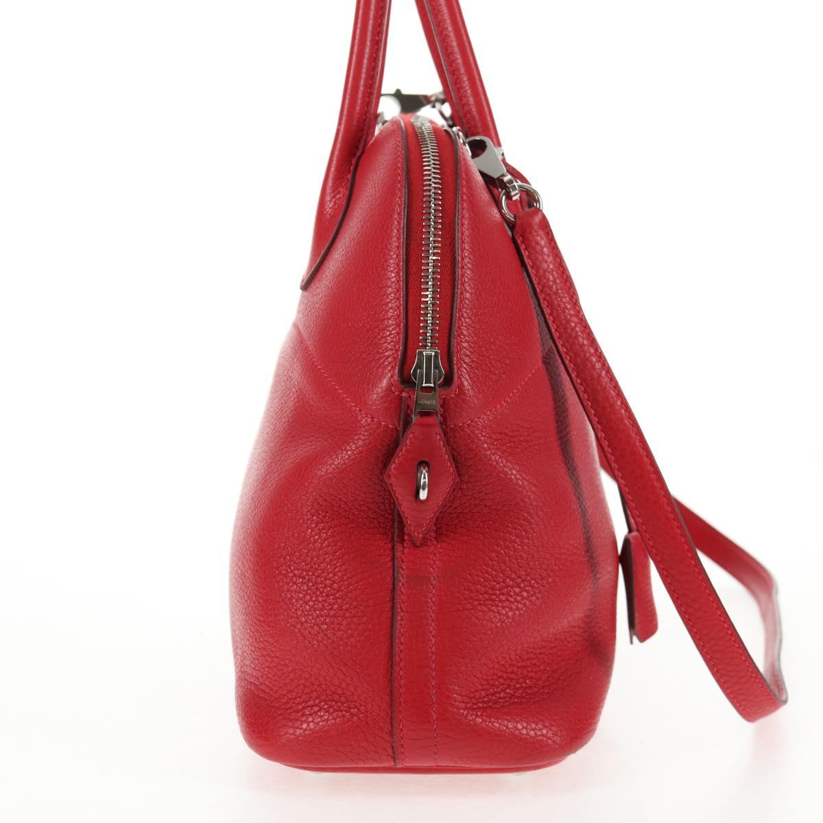 HERMES Bolide 31 Hand Bag Taurillon Leather Red Silver Auth 142568SM