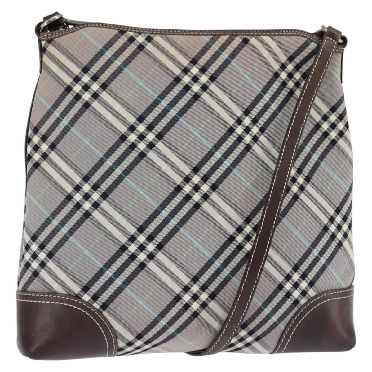 BURBERRY Nova Check Blue Label Shoulder Bag Nylon Gray Silver Auth 142647