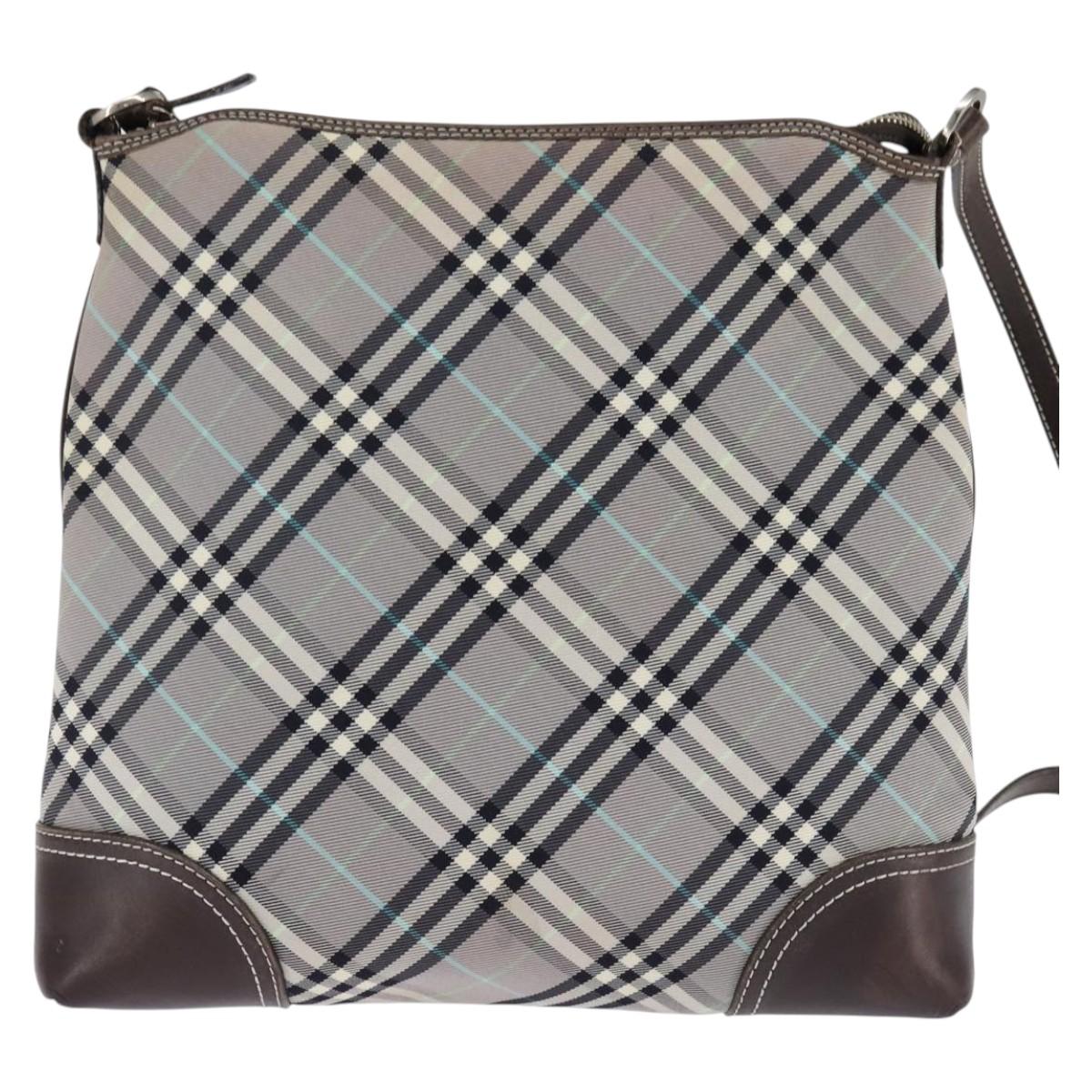 BURBERRY Nova Check Blue Label Shoulder Bag Nylon Gray Silver Auth 142647