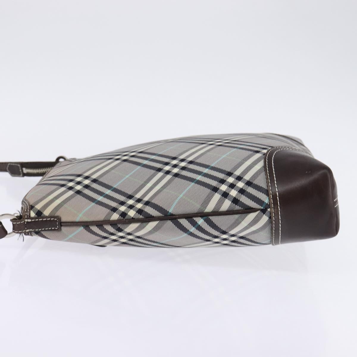 BURBERRY Nova Check Blue Label Shoulder Bag Nylon Gray Silver Auth 142647