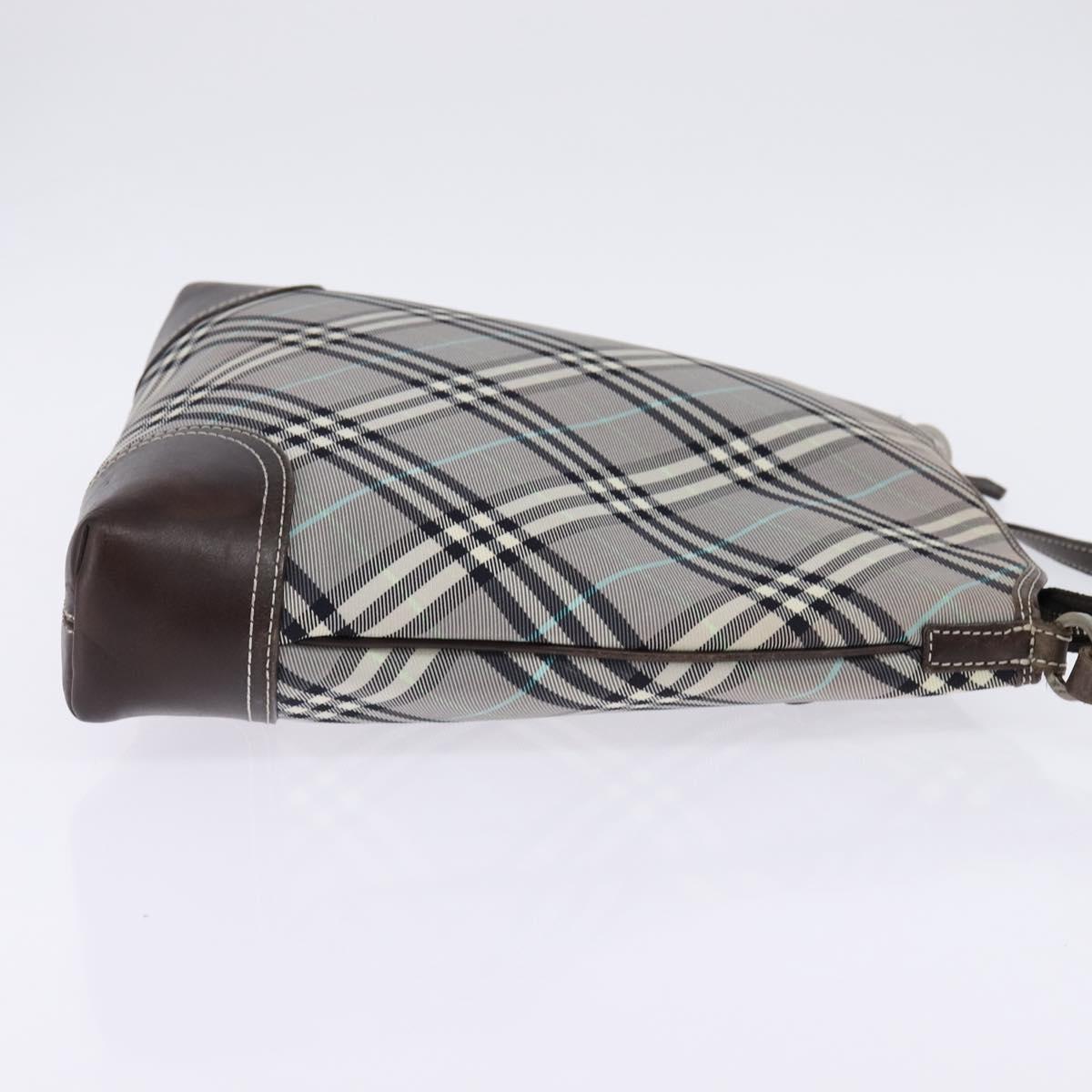 BURBERRY Nova Check Blue Label Shoulder Bag Nylon Gray Silver Auth 142647