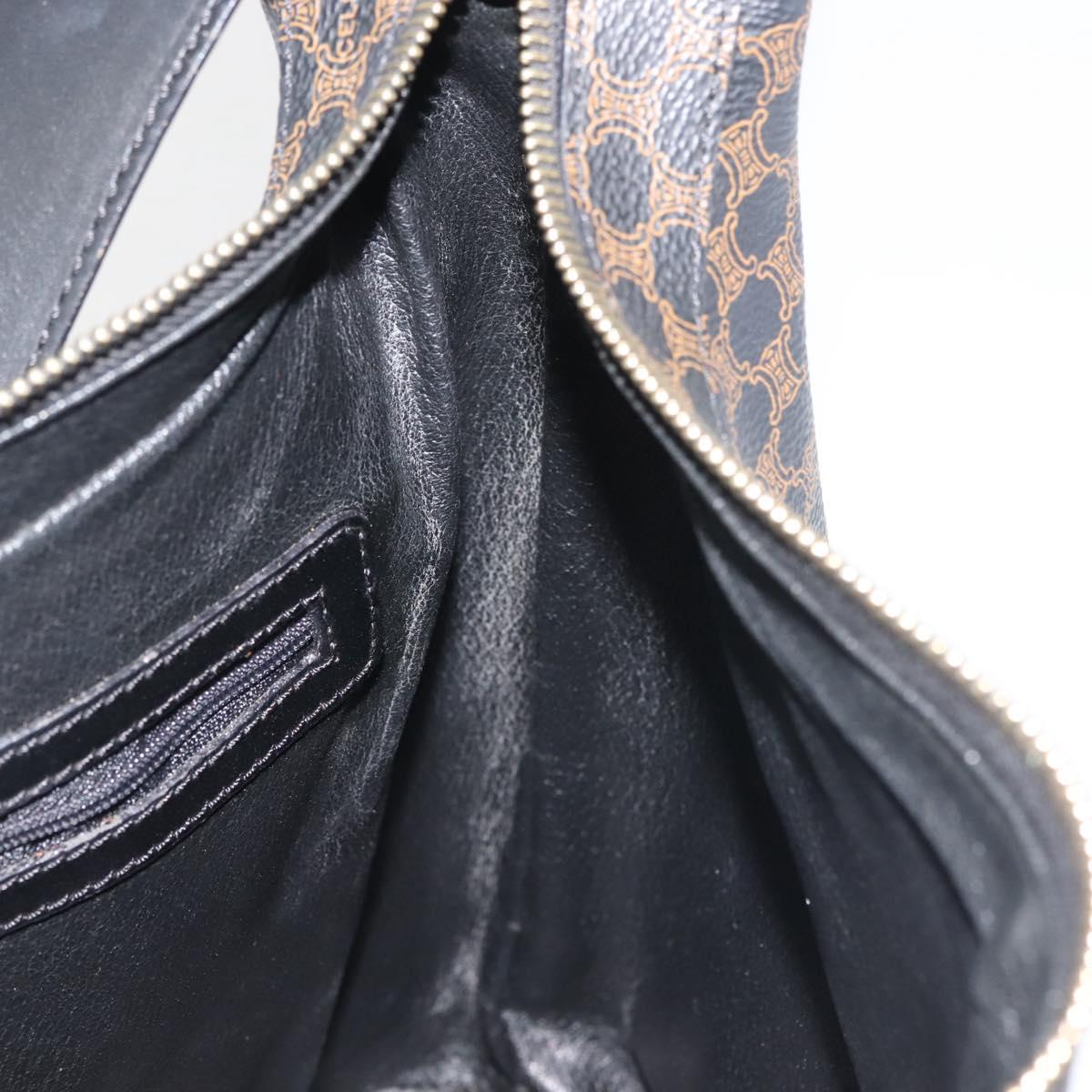 CELINE Macadam Canvas Shoulder Bag PVC Leather Black Gold Auth 142649