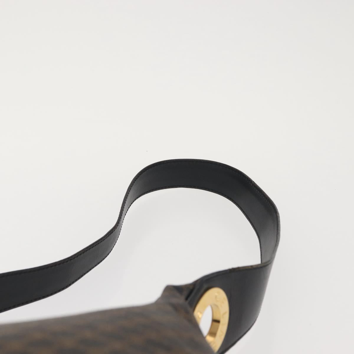 CELINE Macadam Canvas Shoulder Bag PVC Leather Black Gold Auth 142649
