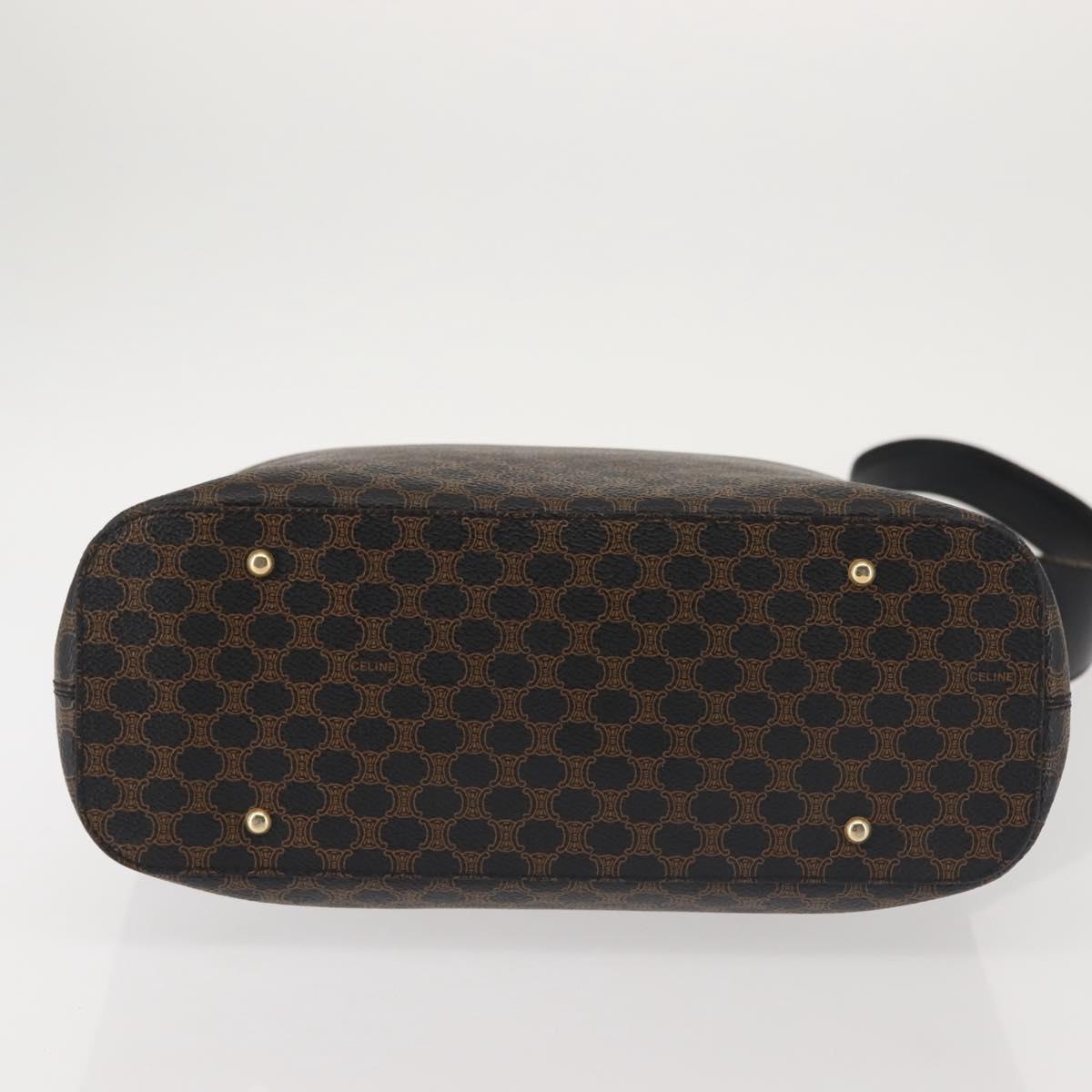 CELINE Macadam Canvas Shoulder Bag PVC Leather Black Gold Auth 142649