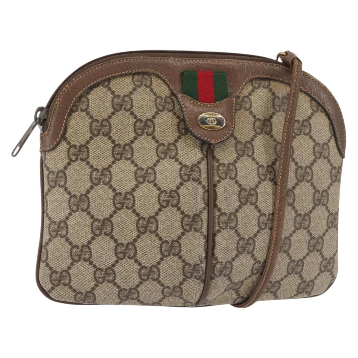 GUCCI GG Supreme Web Sherry Line Bag PVC Beige Gold 904 02 047 Auth 142652