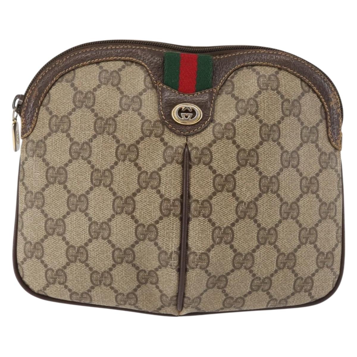 GUCCI GG Supreme Web Sherry Line Bag PVC Beige Gold 904 02 047 Auth 142653