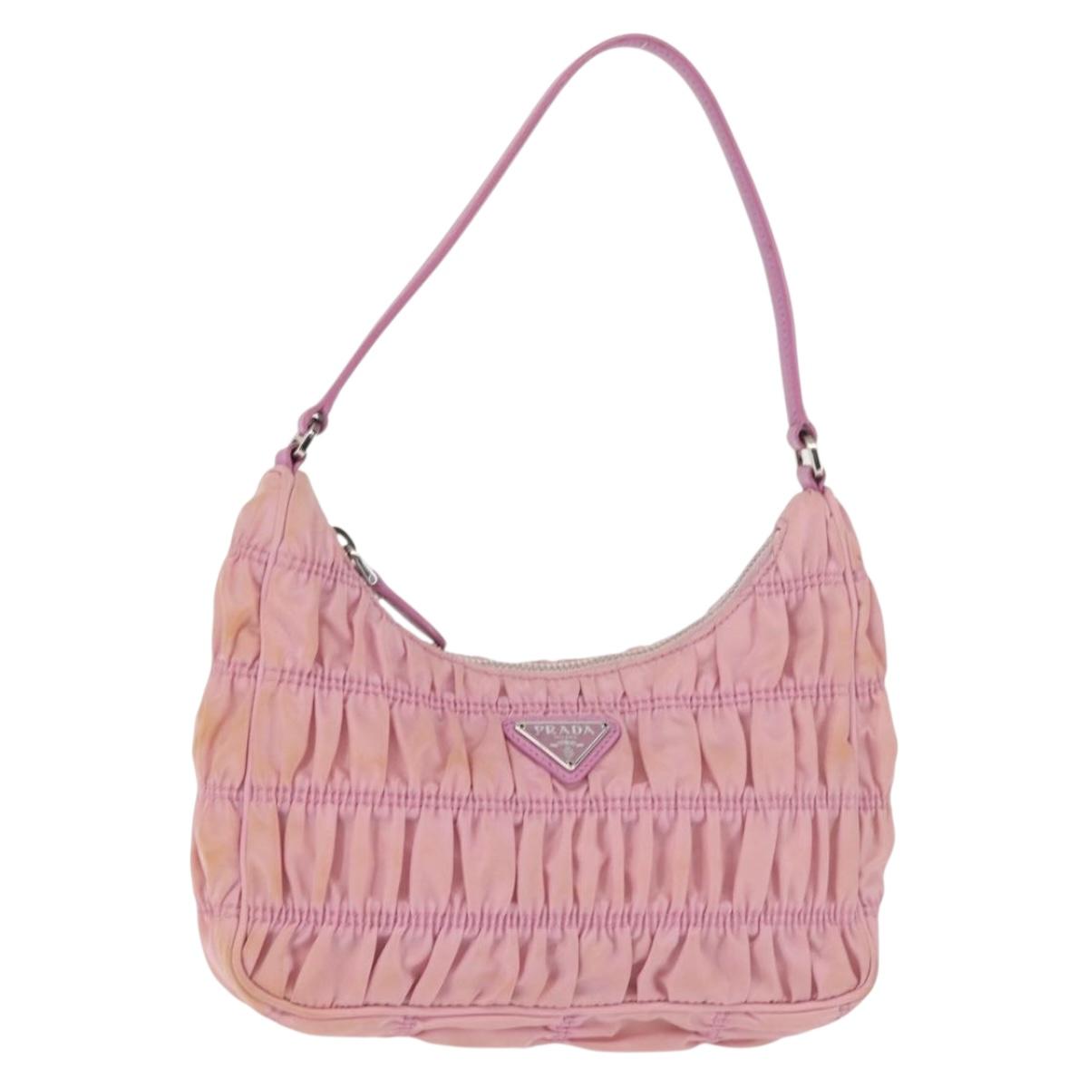 PRADA Shoulder Bag Nylon Pink Silver Auth 142659